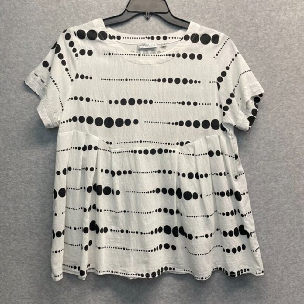 Patrizia Luca Polka Dot‎ Top Womens S/M Medium Peplum Short Sleeve